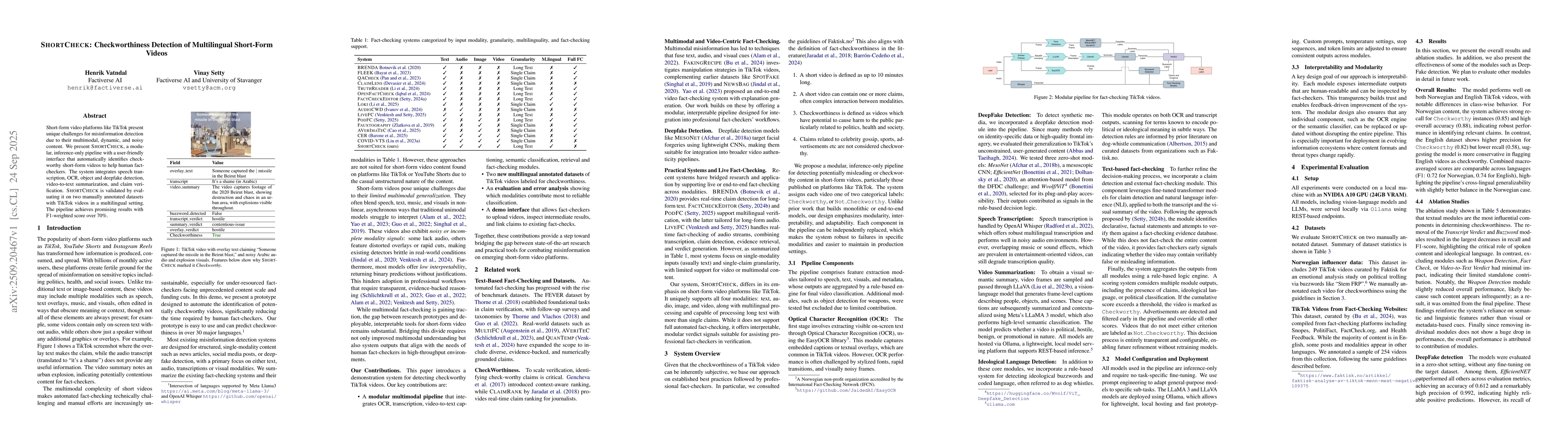 Thumbnail for ShortCheck: Checkworthiness Detection of Multilingual Short-Form Videos