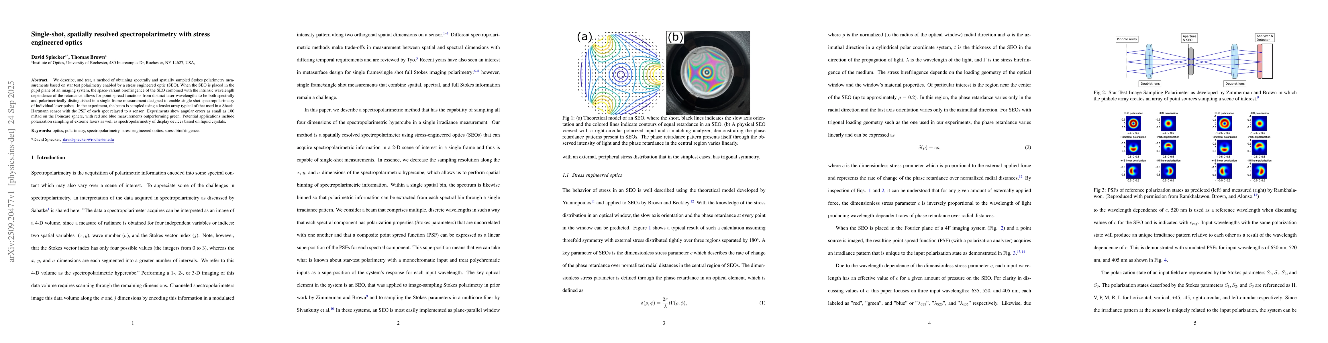 Thumbnail for Single-shot, spatially resolved spectropolarimetry with stress
  engineered optics
