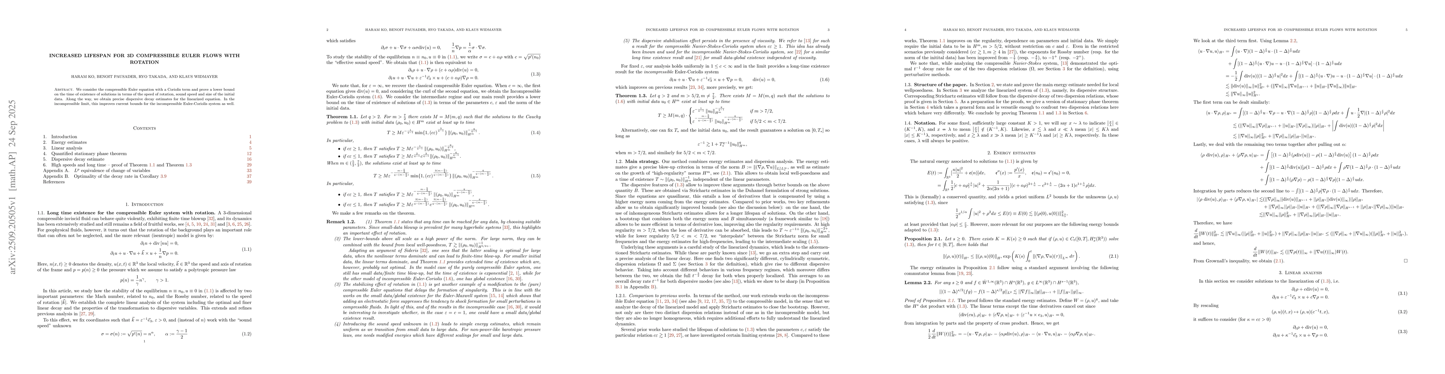 Thumbnail for Increased lifespan for 3D compressible Euler flows with rotation