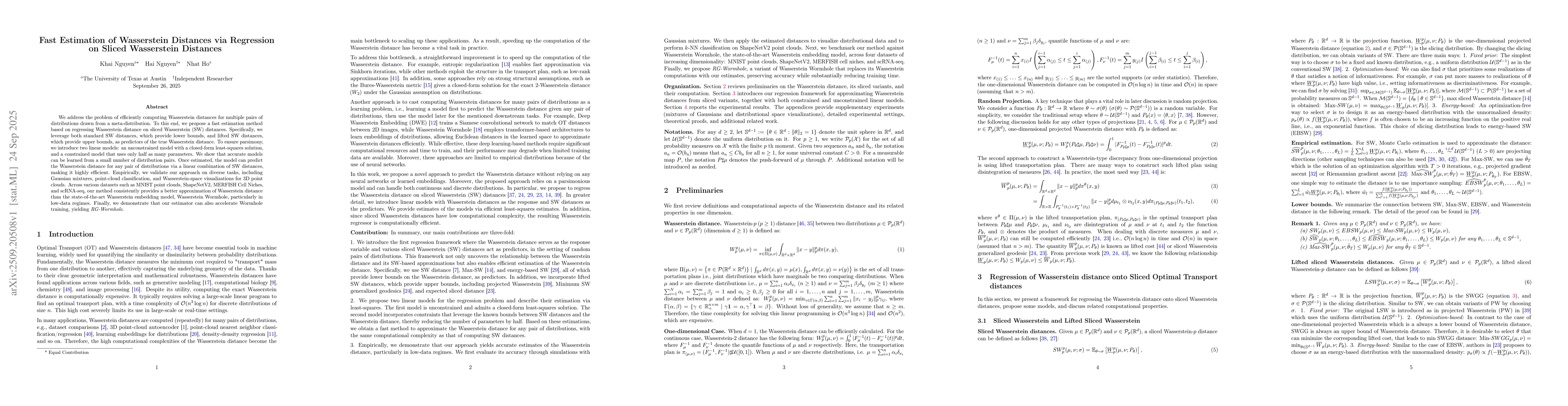 Thumbnail for Fast Estimation of Wasserstein Distances via Regression on Sliced
  Wasserstein Distances