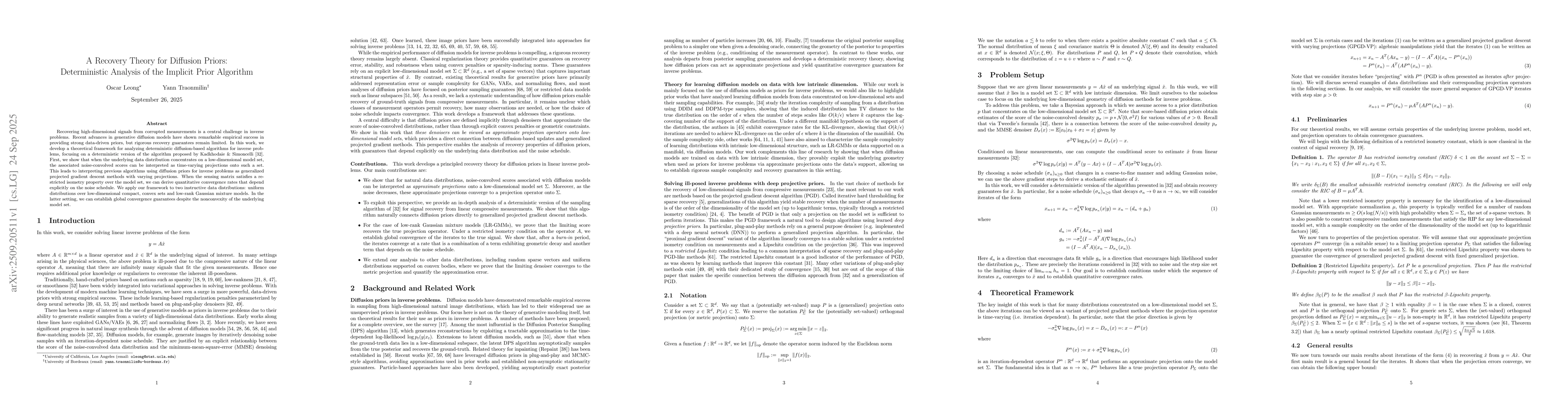 Thumbnail for A Recovery Theory for Diffusion Priors: Deterministic Analysis of the
  Implicit Prior Algorithm