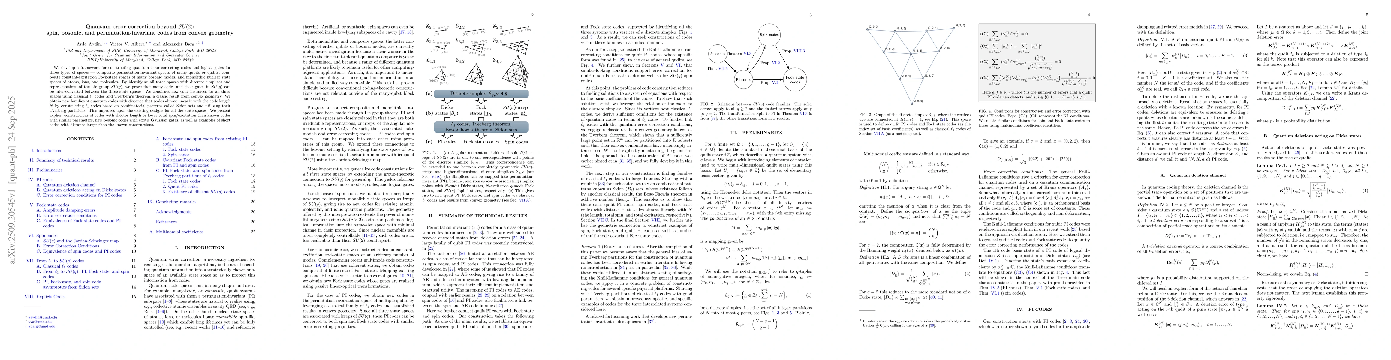 Thumbnail for Quantum error correction beyond $SU(2)$ spin, bosonic, and
  permutation-invariant codes from convex geometry