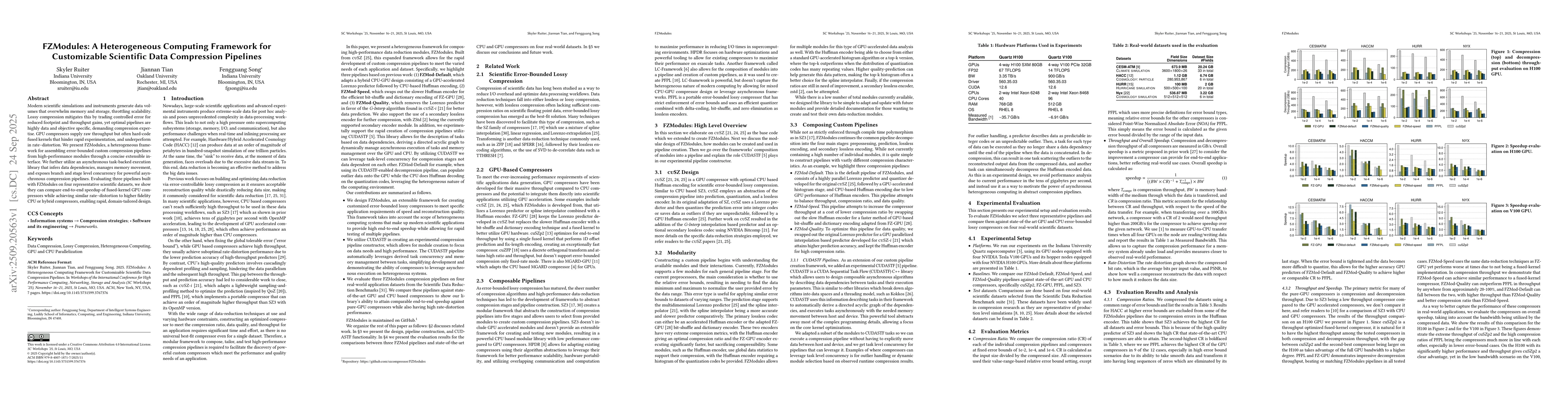 Thumbnail for FZModules: A Heterogeneous Computing Framework for Customizable
  Scientific Data Compression Pipelines