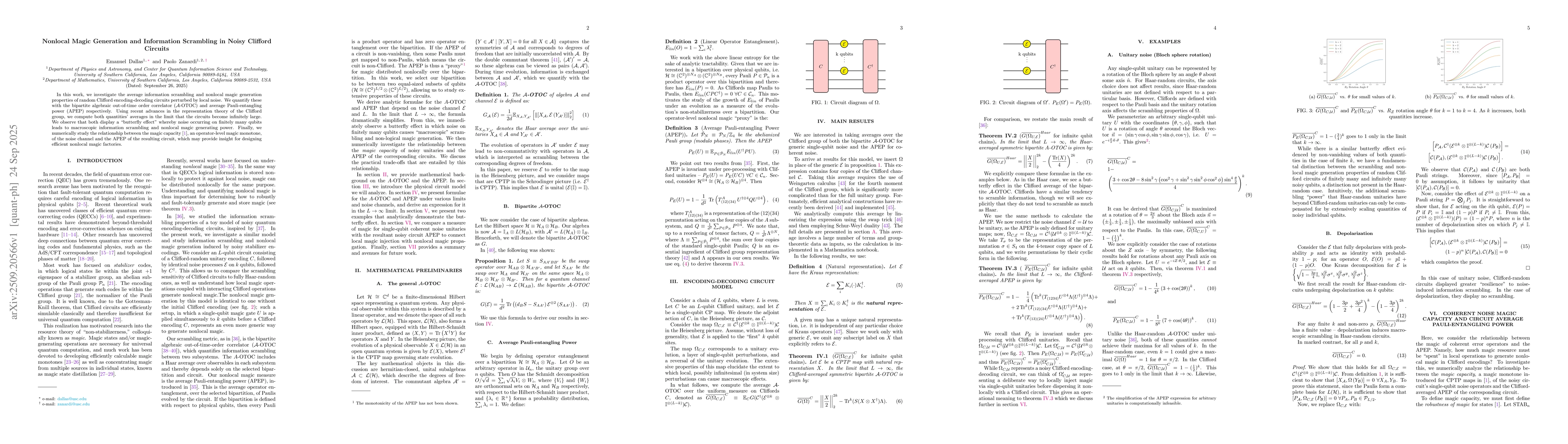 Thumbnail for Nonlocal Magic Generation and Information Scrambling in Noisy Clifford
  Circuits