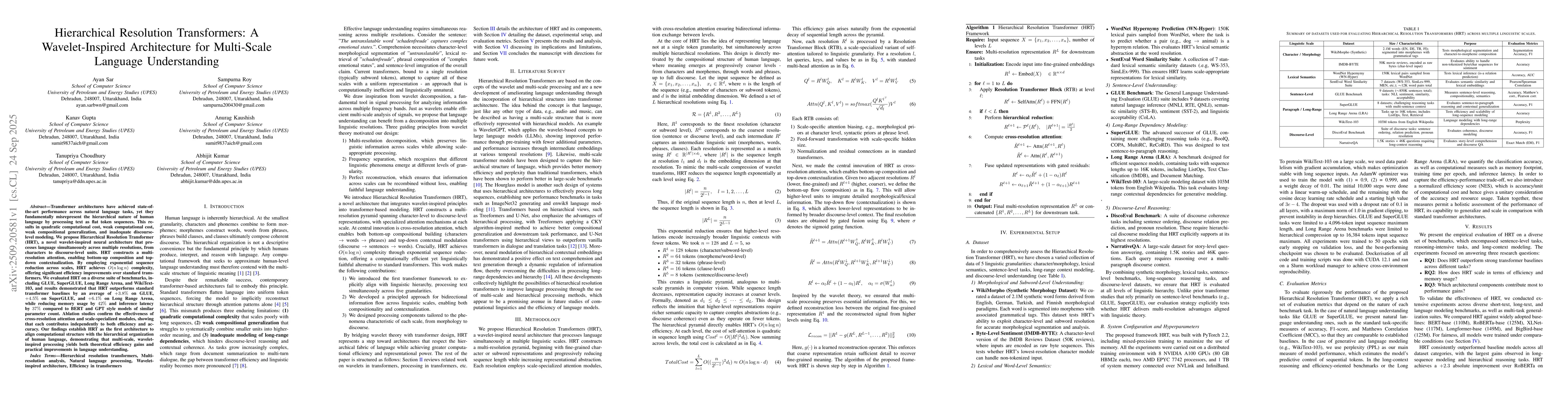 Thumbnail for Hierarchical Resolution Transformers: A Wavelet-Inspired Architecture
  for Multi-Scale Language Understanding