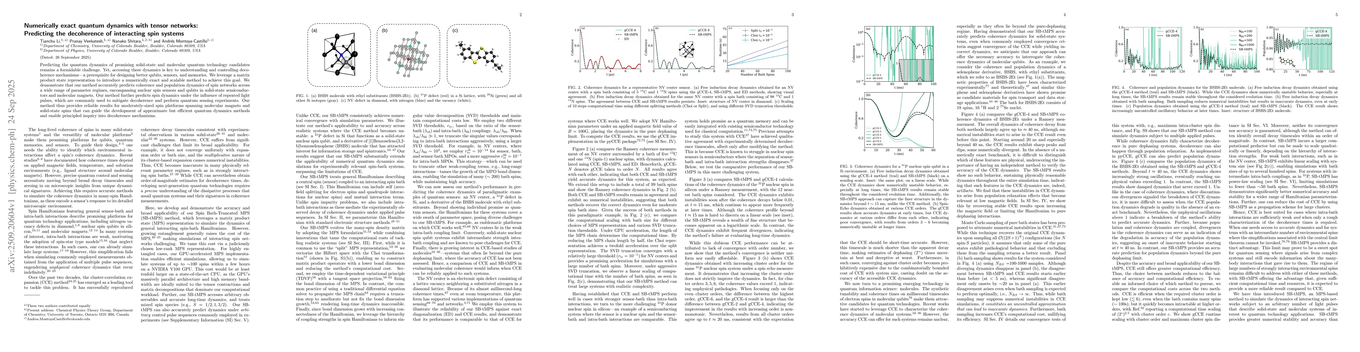 Thumbnail for Numerically exact quantum dynamics with tensor networks: Predicting the
  decoherence of interacting spin systems