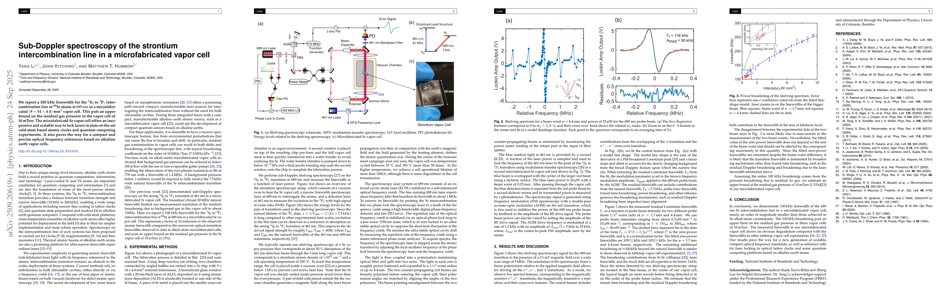 Thumbnail for Sub-Doppler spectroscopy of the strontium intercombination line in a
  microfabricated vapor cell