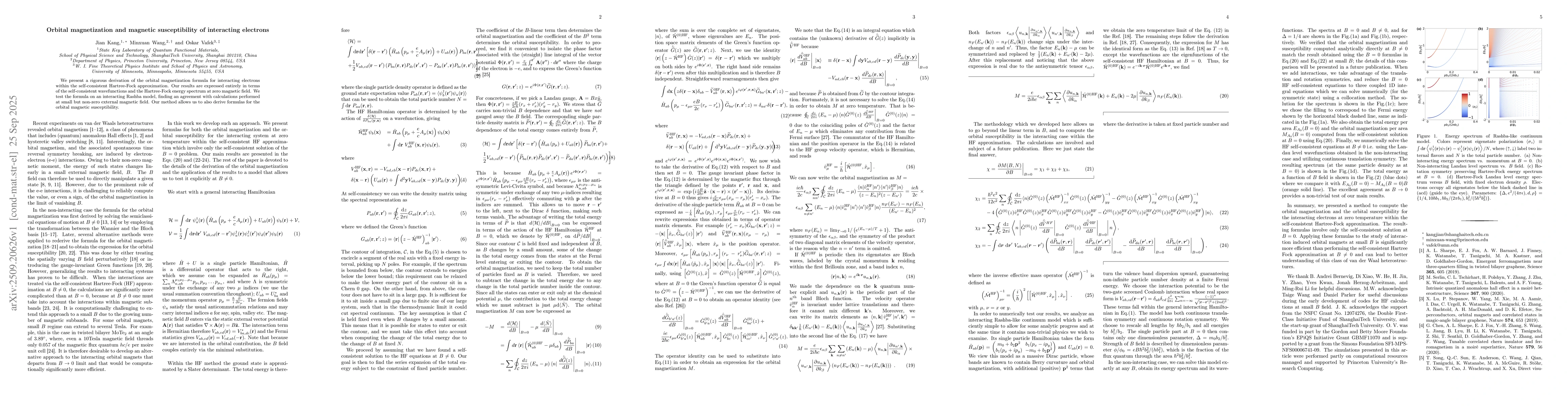 Thumbnail for Orbital magnetization and magnetic susceptibility of interacting
  electrons