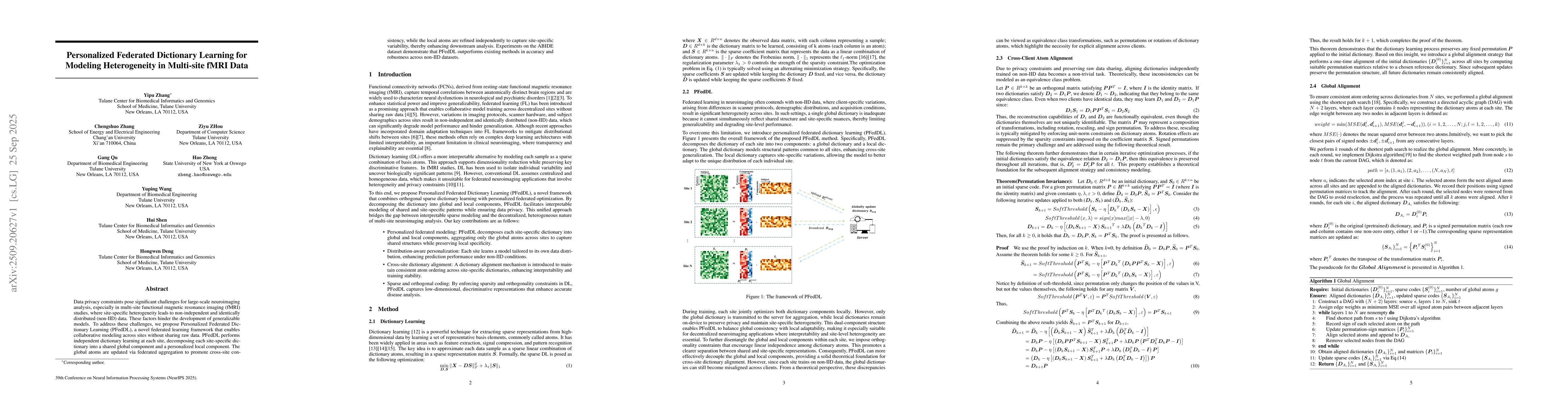 Thumbnail for Personalized Federated Dictionary Learning for Modeling Heterogeneity in
  Multi-site fMRI Data