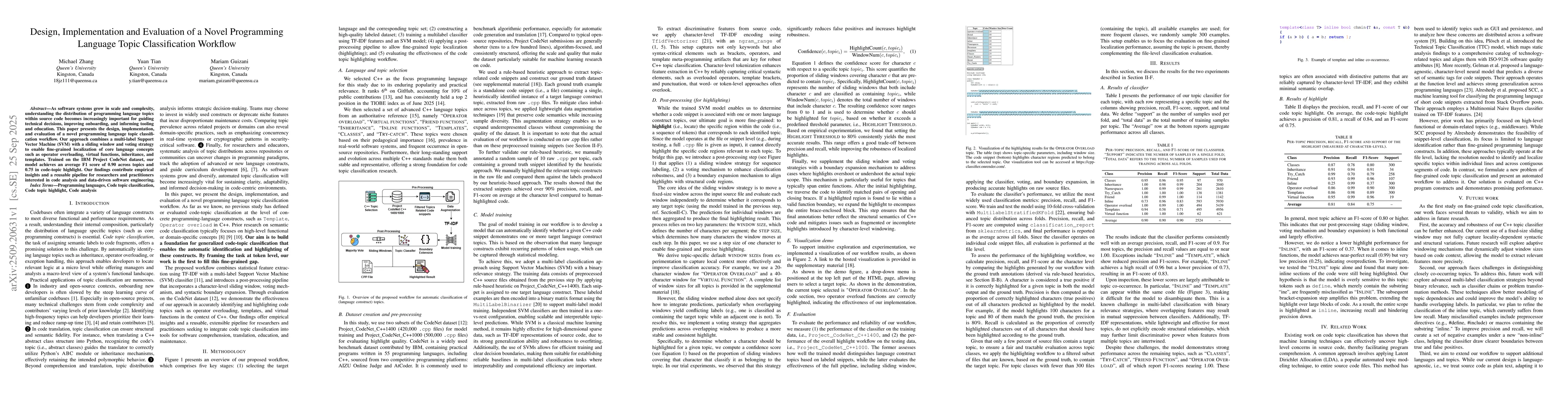 Thumbnail for Design, Implementation and Evaluation of a Novel Programming Language
  Topic Classification Workflow