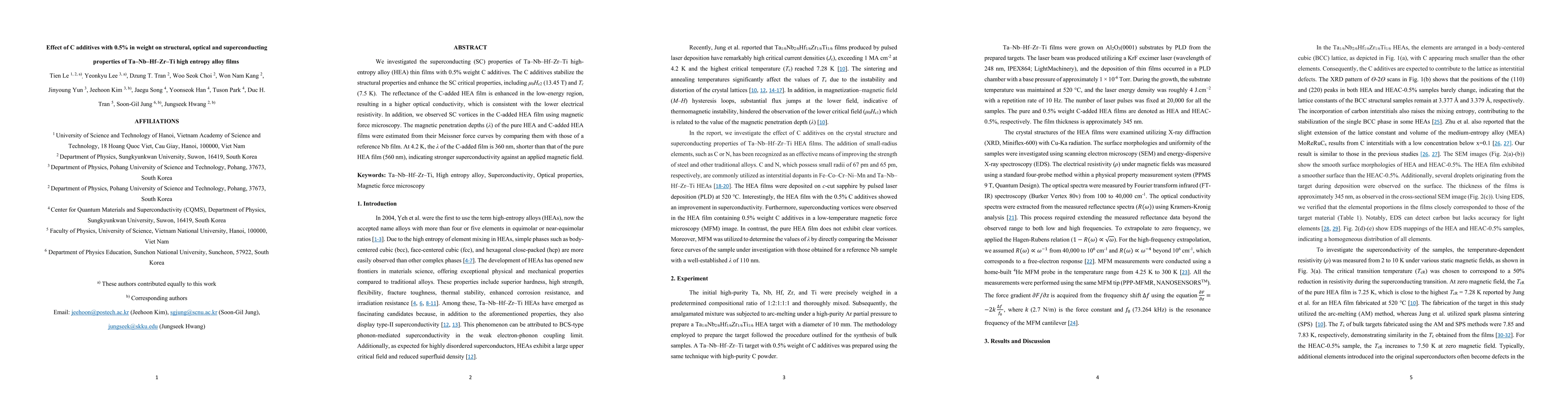 Thumbnail for Effect of C additives with 0.5% in weight on structural, optical and
  superconducting properties of Ta-Nb-Hf-Zr-Ti high entropy alloy films