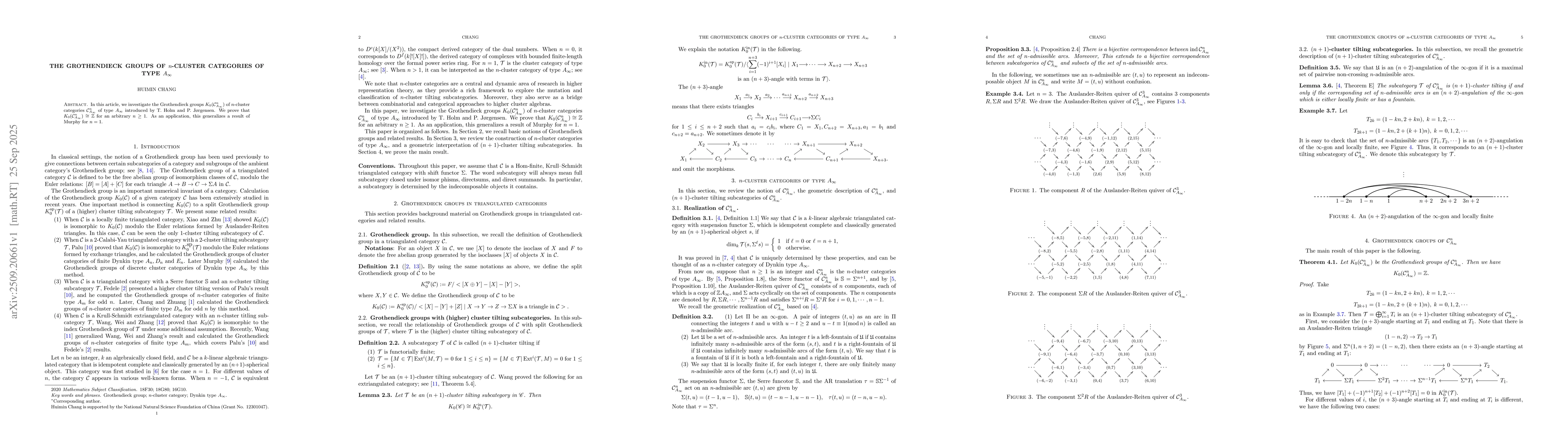 Thumbnail for The Grothendieck groups of n-cluster categories of type A_{\infty}