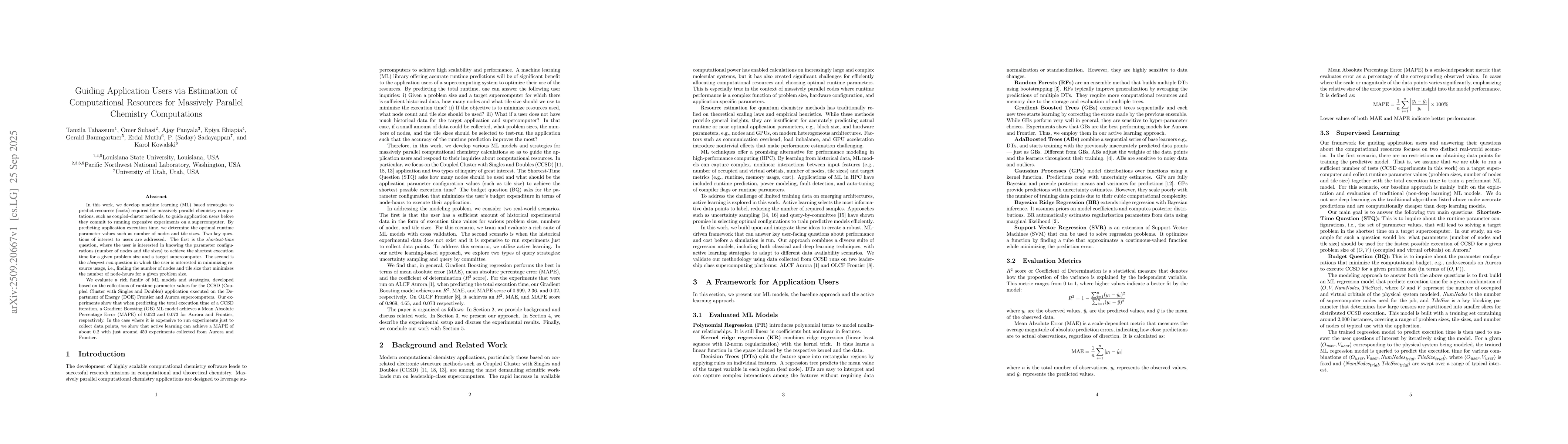 Thumbnail for Guiding Application Users via Estimation of Computational Resources for
  Massively Parallel Chemistry Computations