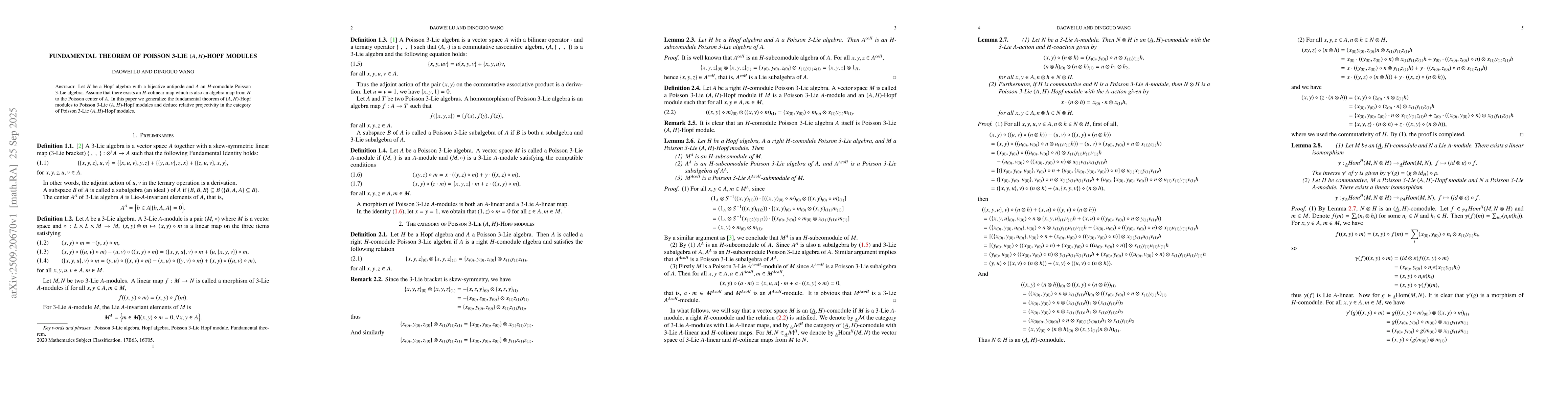 Thumbnail for Fundamental theorem of Poisson 3-Lie $(A,H)$-Hopf modules