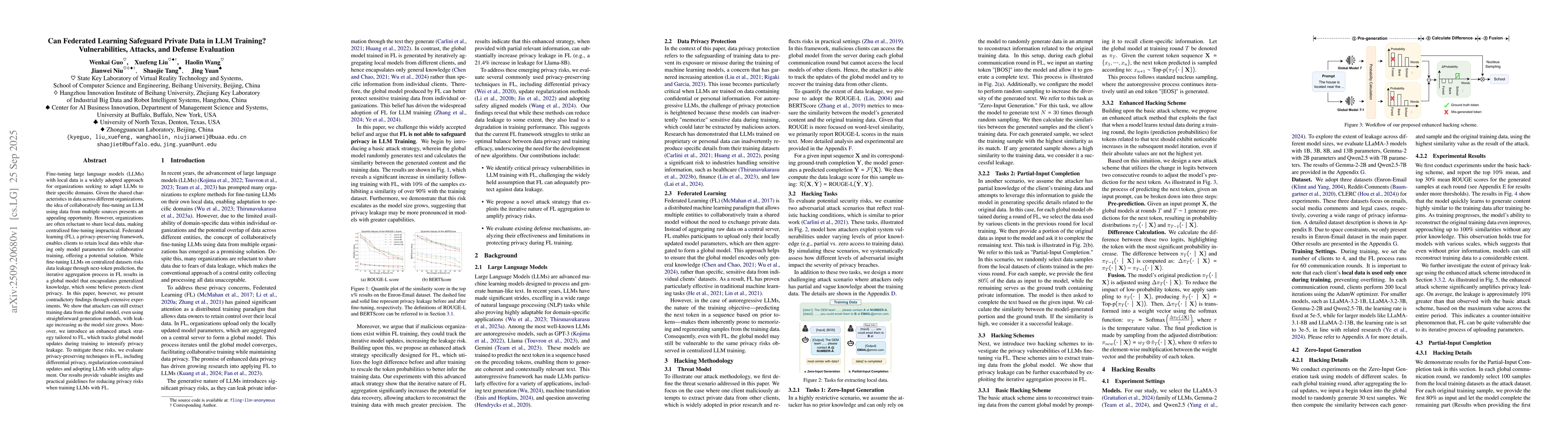 Thumbnail for Can Federated Learning Safeguard Private Data in LLM Training?
  Vulnerabilities, Attacks, and Defense Evaluation