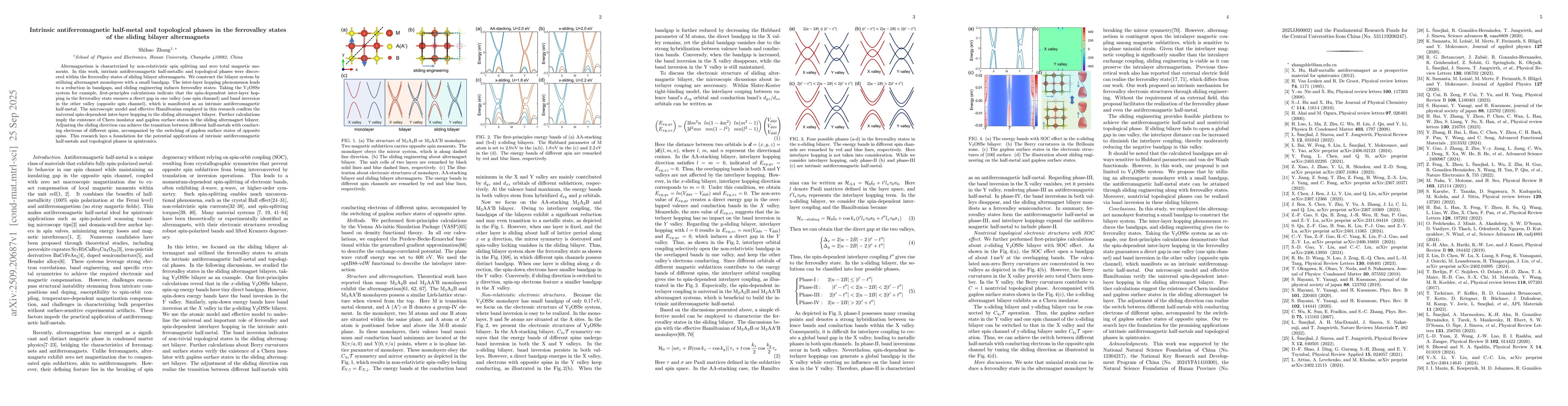 Thumbnail for Intrinsic antiferromagnetic half-metal and topological phases in the
  ferrovalley states of the sliding bilayer altermagnets