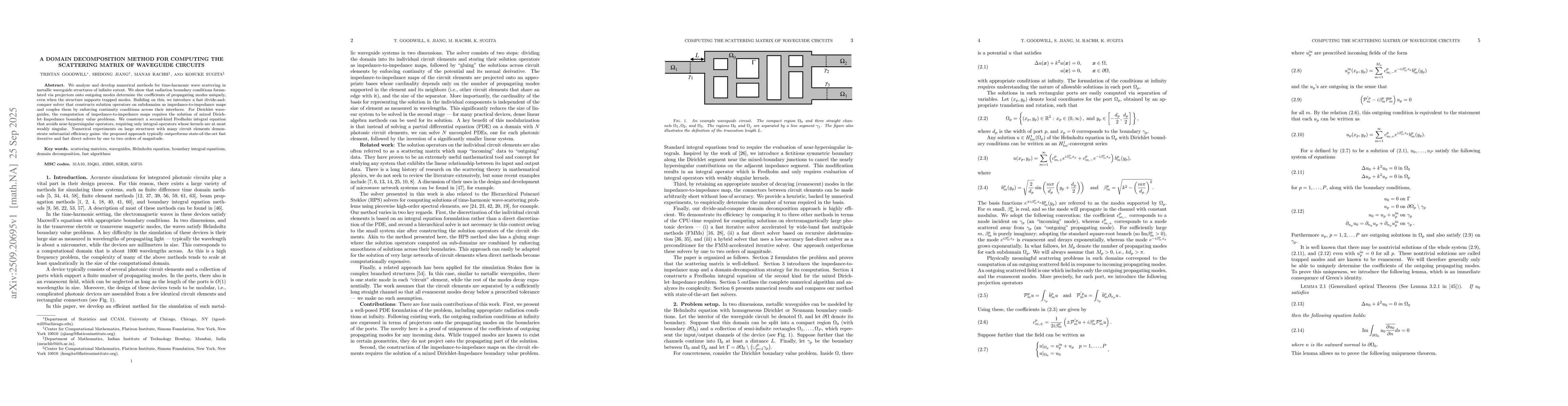 Thumbnail for A domain decomposition method for computing the scattering matrix of
  waveguide circuits