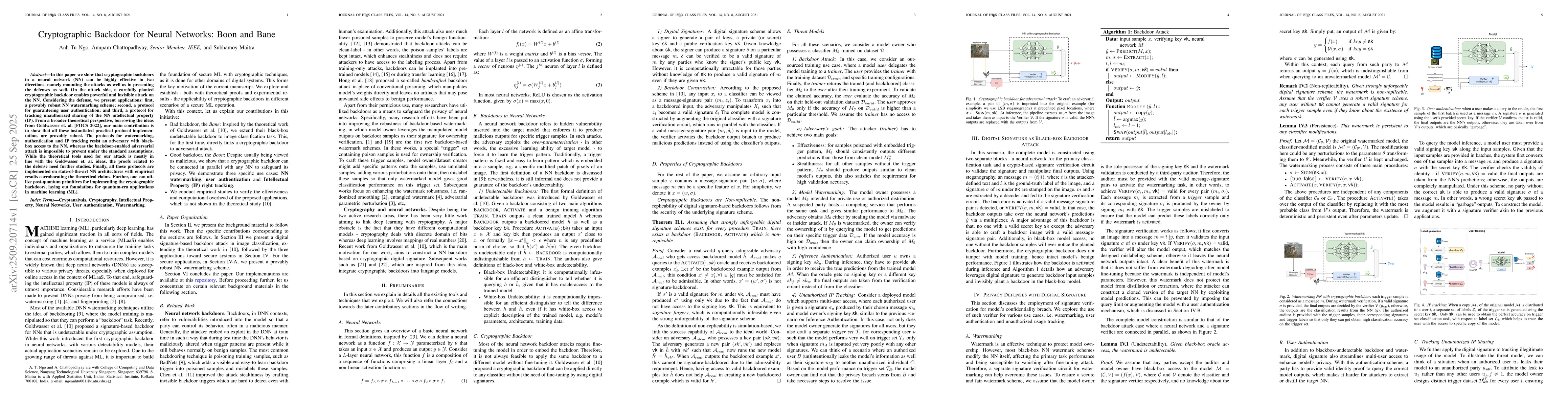 Thumbnail for Cryptographic Backdoor for Neural Networks: Boon and Bane