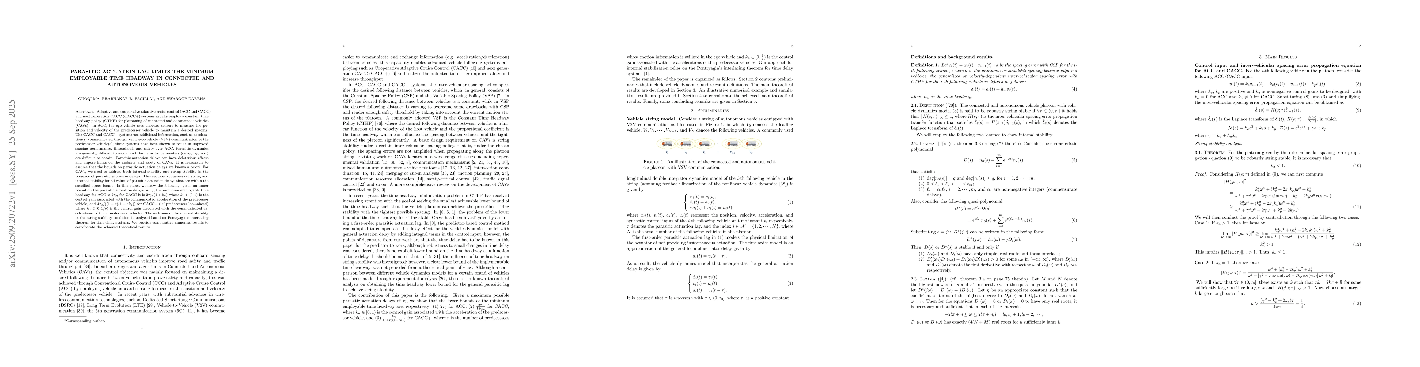 Thumbnail for Parasitic actuation delay limits the minimum employable time headway in
  connected and autonomous vehicles
