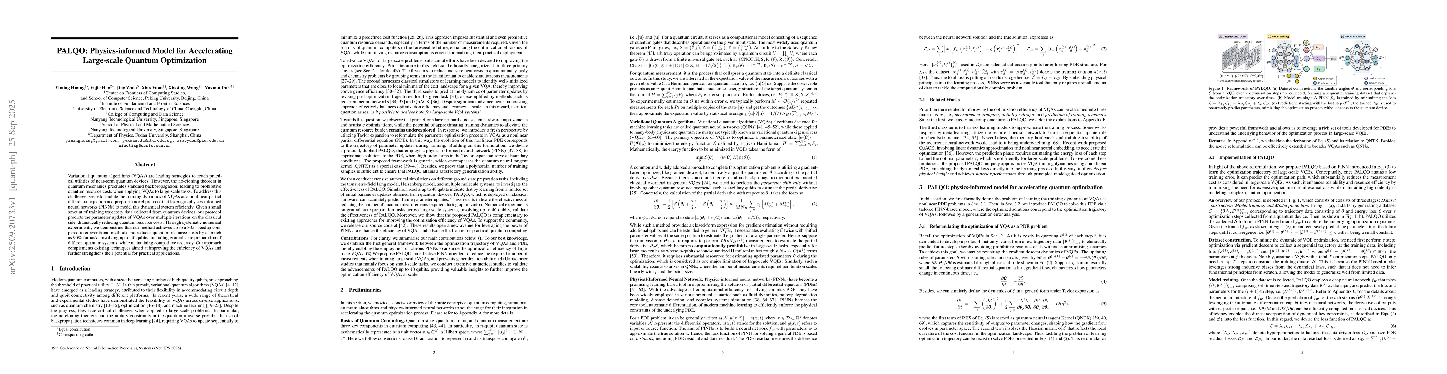 Thumbnail for PALQO: Physics-informed Model for Accelerating Large-scale Quantum
  Optimization