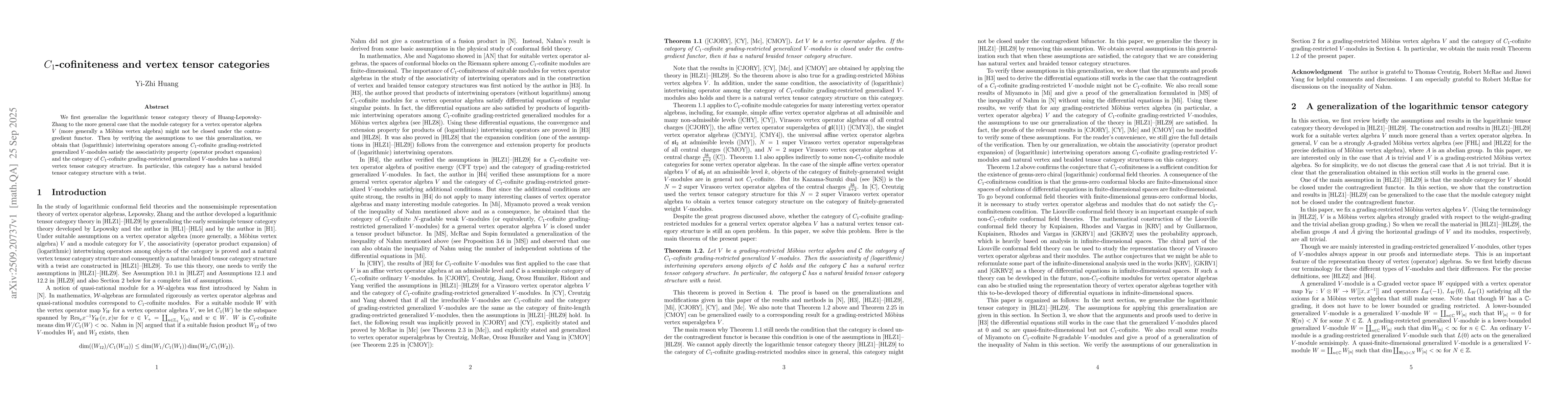 Thumbnail for $C_{1}$-cofiniteness and vertex tensor categories