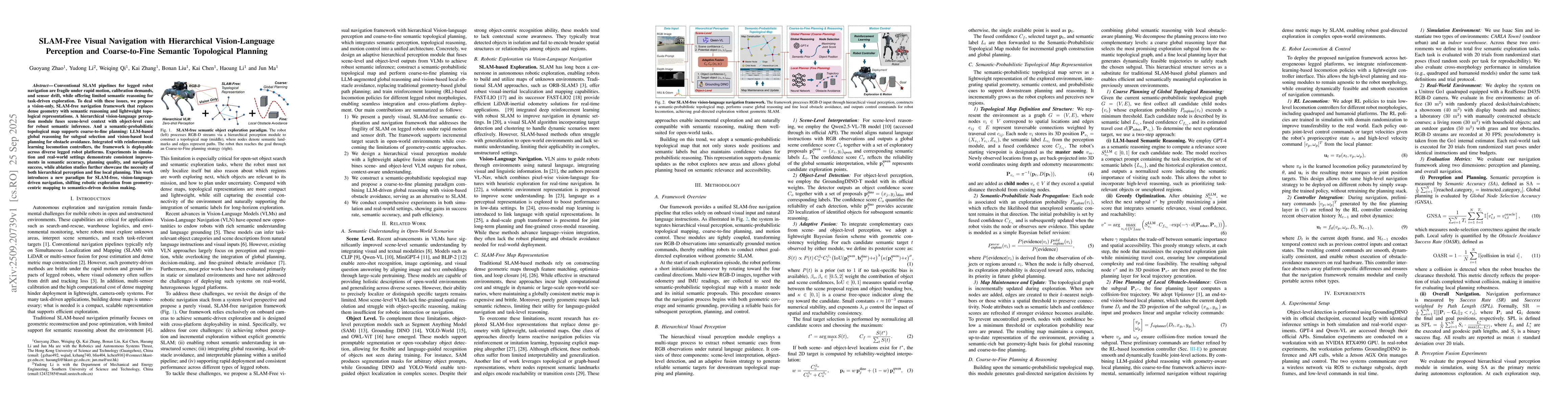 Thumbnail for SLAM-Free Visual Navigation with Hierarchical Vision-Language Perception
  and Coarse-to-Fine Semantic Topological Planning