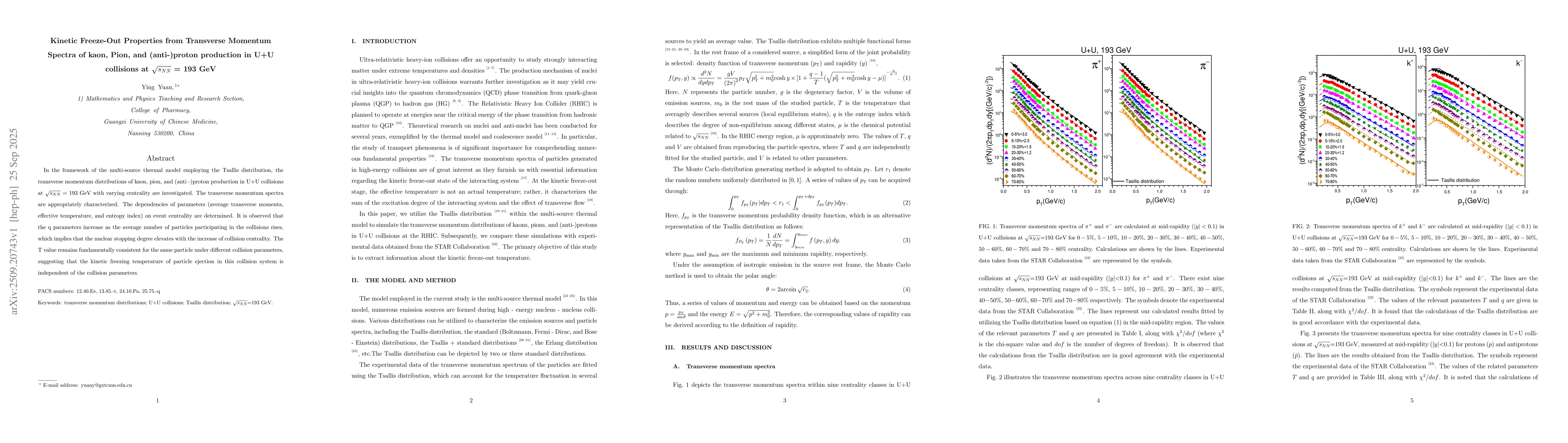 Thumbnail for Kinetic Freeze-Out Properties from Transverse Momentum Spectra of kaon,
  Pion, and (anti-)proton production in U+U collisions at $\sqrt{s_{NN}}$ = 193
  GeV