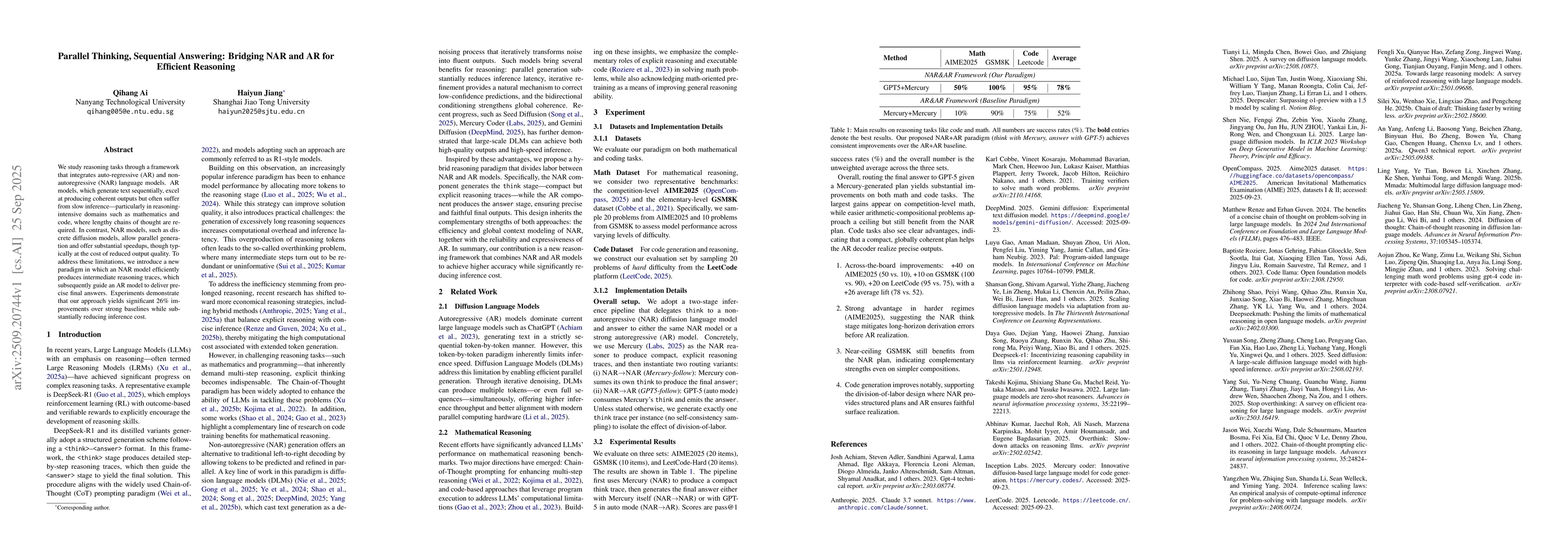 Thumbnail for Parallel Thinking, Sequential Answering: Bridging NAR and AR for
  Efficient Reasoning