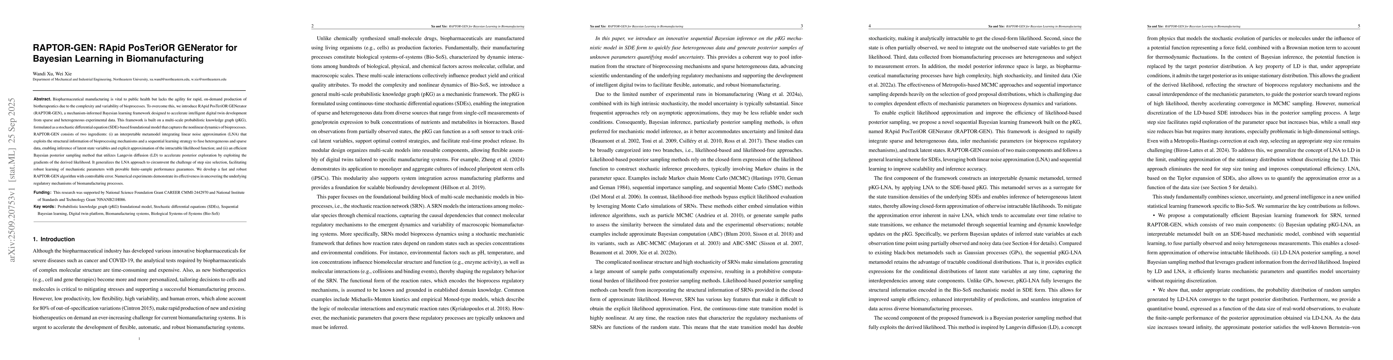 Thumbnail for RAPTOR-GEN: RApid PosTeriOR GENerator for Bayesian Learning in
  Biomanufacturing