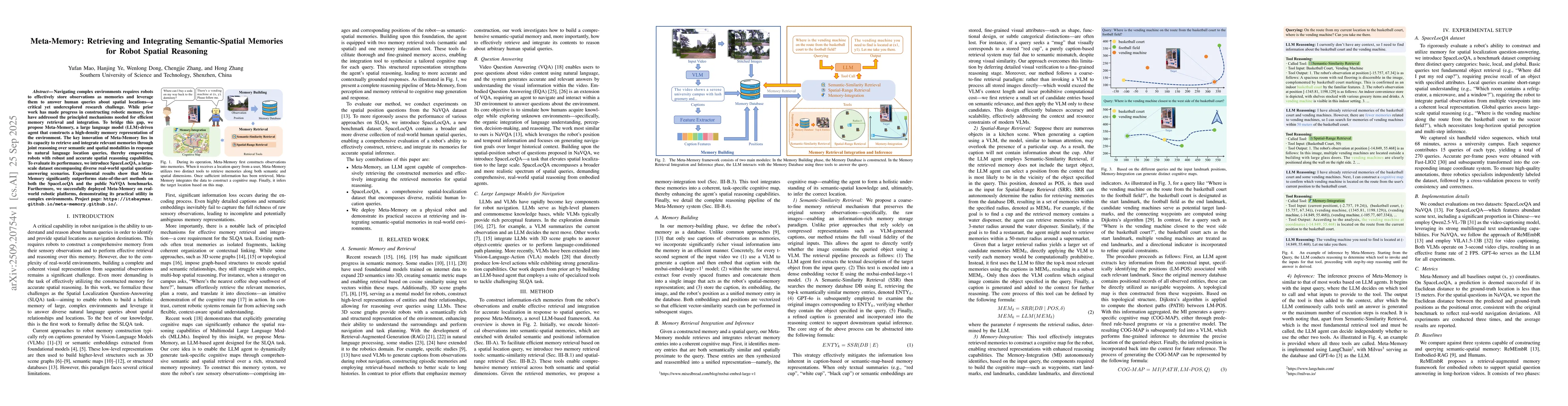 Thumbnail for Meta-Memory: Retrieving and Integrating Semantic-Spatial Memories for
  Robot Spatial Reasoning