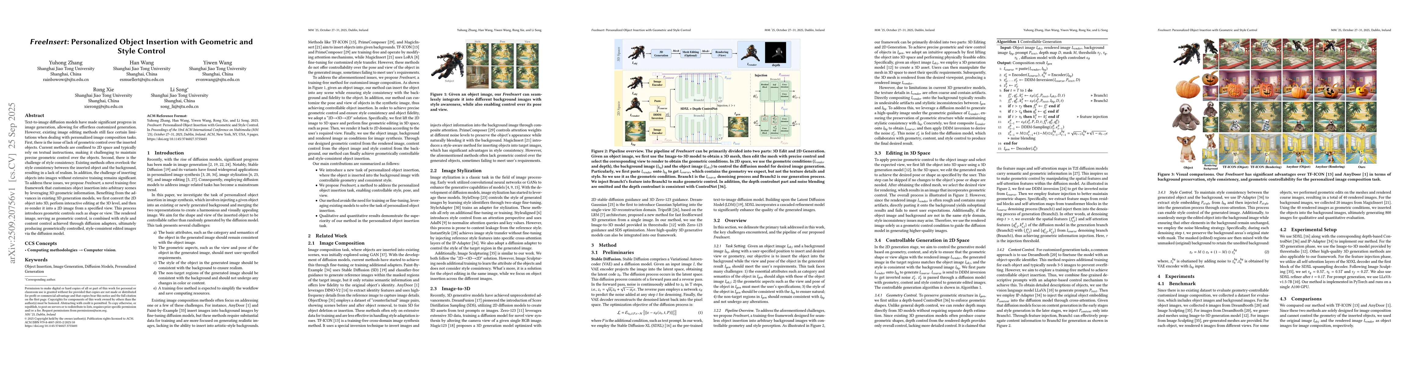 Thumbnail for FreeInsert: Personalized Object Insertion with Geometric and Style
  Control