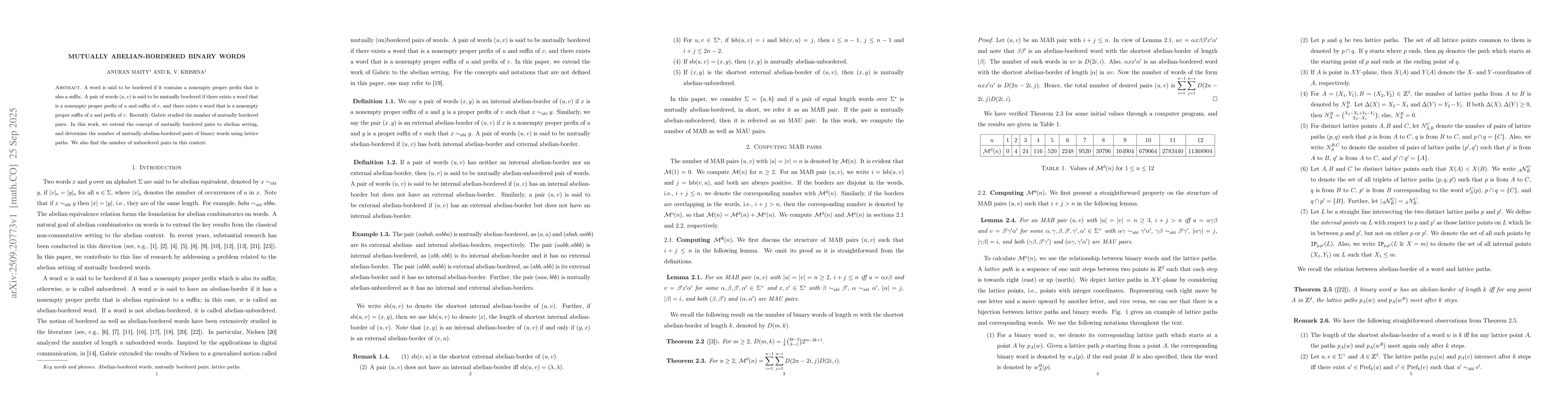 Thumbnail for Mutually Abelian-Bordered Binary Words