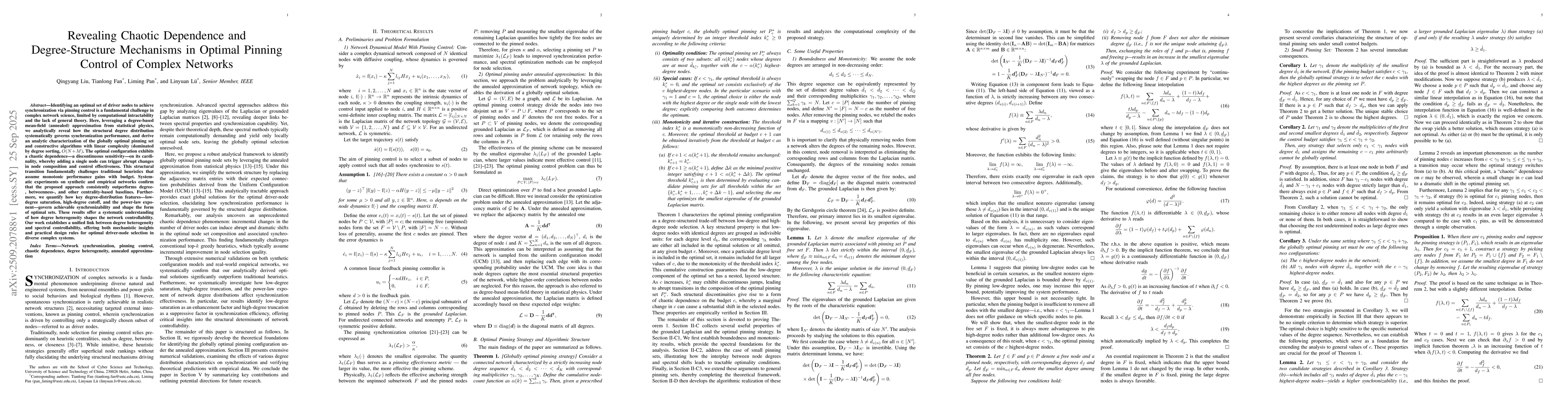 Thumbnail for Revealing Chaotic Dependence and Degree-Structure Mechanisms in Optimal
  Pinning Control of Complex Networks