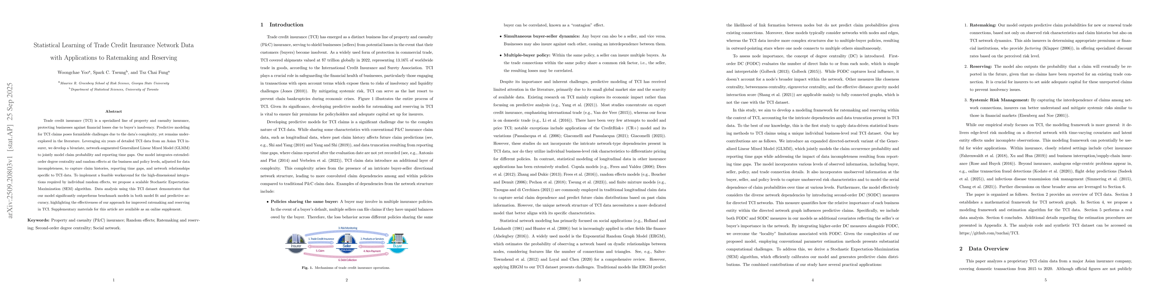 Thumbnail for Statistical Learning of Trade Credit Insurance Network Data with
  Applications to Ratemaking and Reserving
