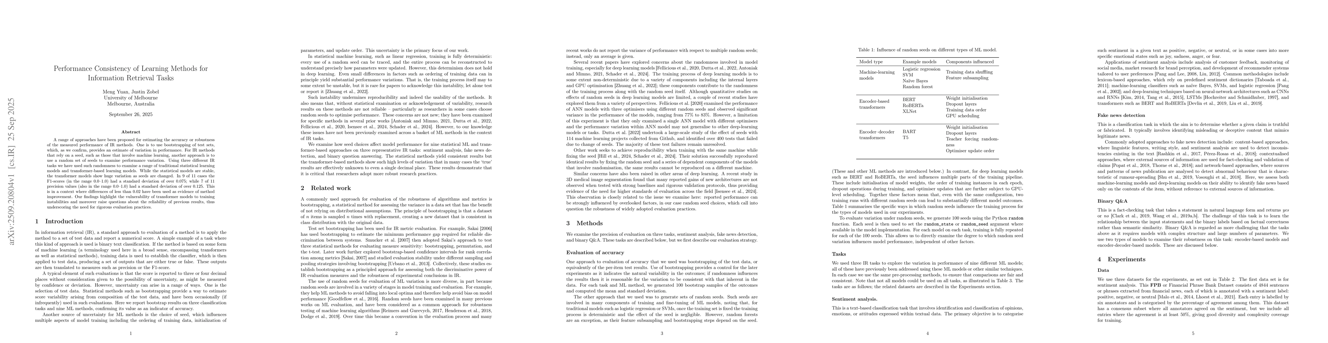 Thumbnail for Performance Consistency of Learning Methods for Information Retrieval
  Tasks