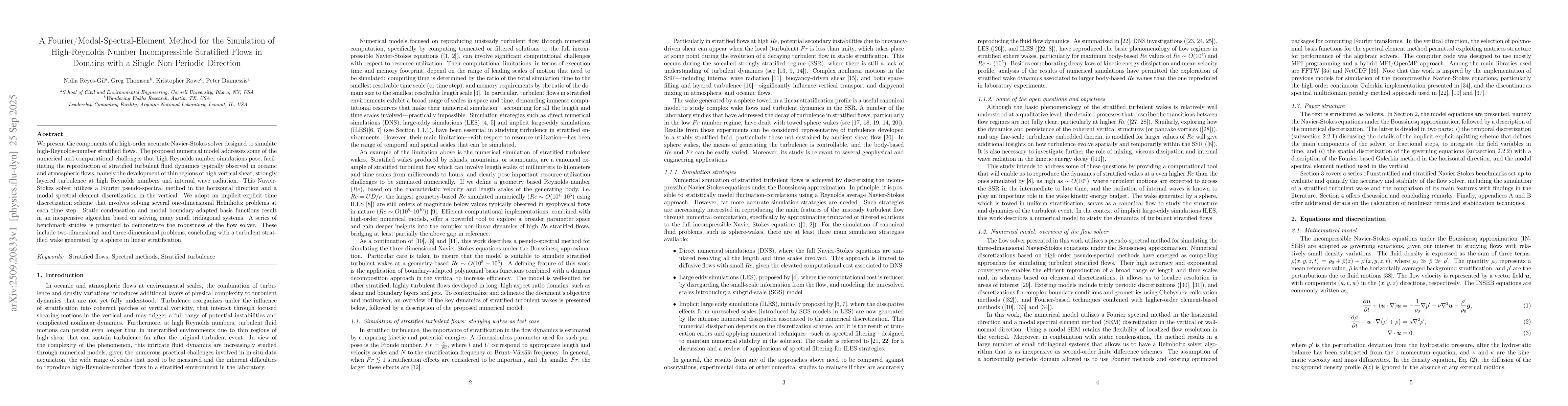 Thumbnail for A Fourier/Modal-Spectral-Element Method for the Simulation of
  High-Reynolds Number Incompressible Stratified Flows in Domains with a Single
  Non-Periodic Direction