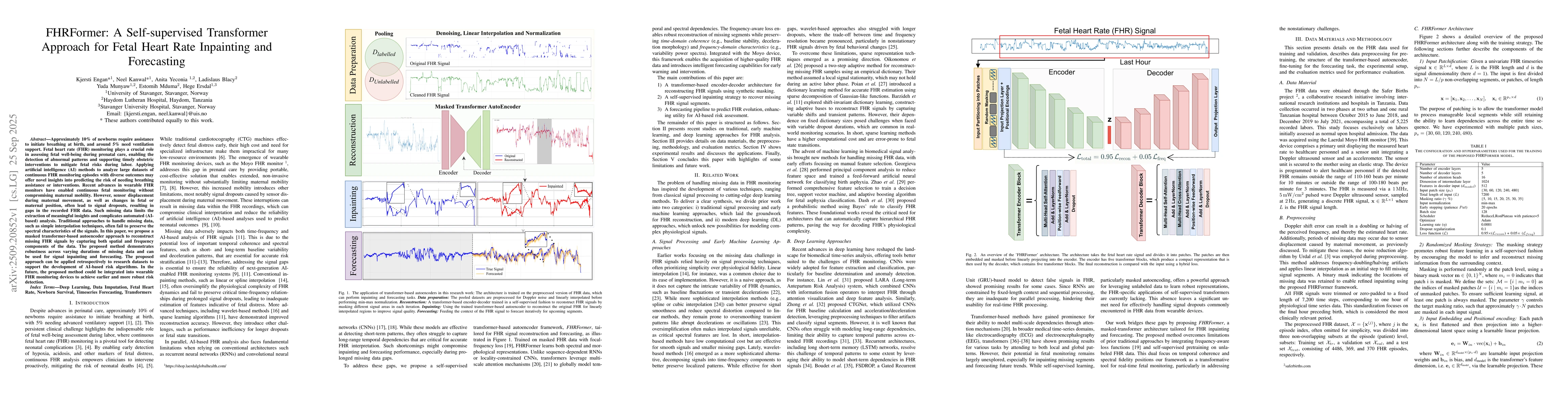 Thumbnail for FHRFormer: A Self-supervised Transformer Approach for Fetal Heart Rate
  Inpainting and Forecasting