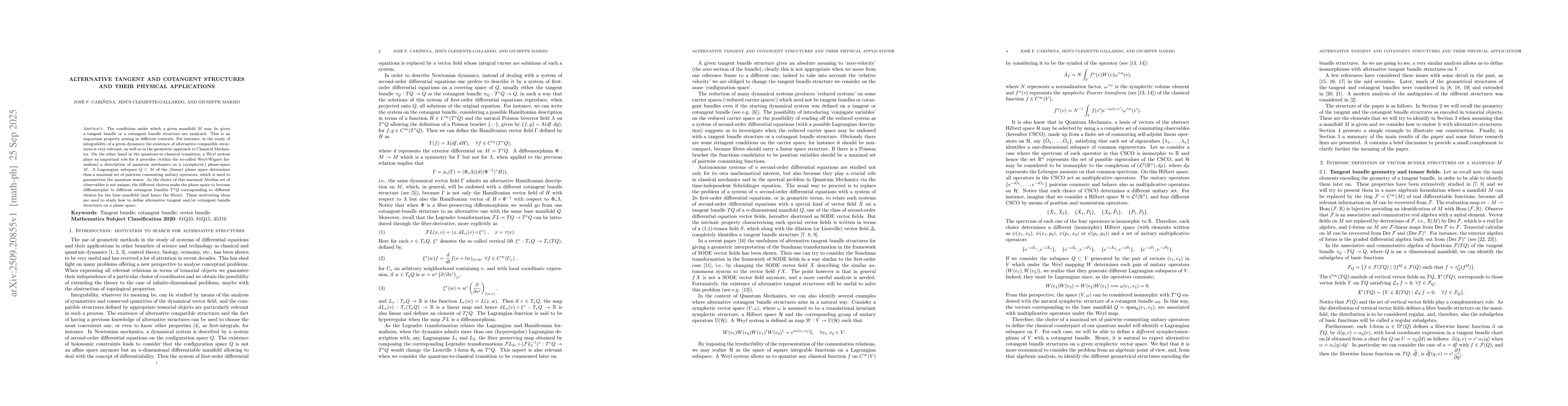 Thumbnail for Alternative tangent and cotangent structures and their physical
  applications