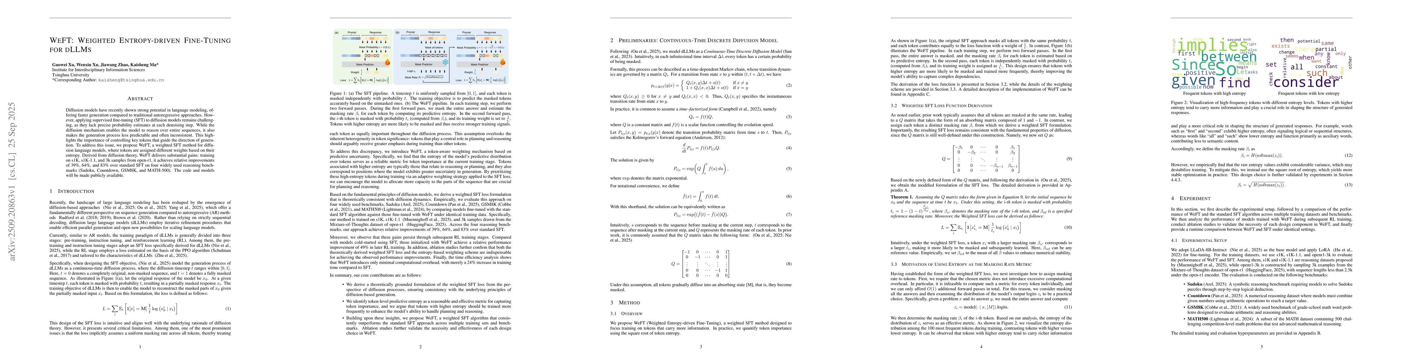 Thumbnail for WeFT: Weighted Entropy-driven Fine-Tuning for dLLMs