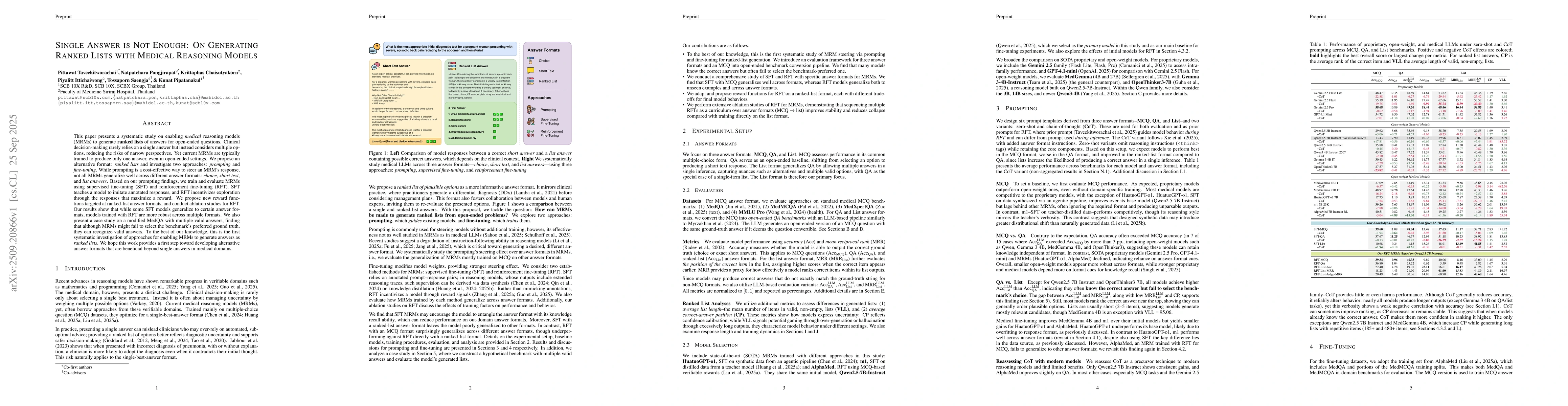 Thumbnail for Single Answer is Not Enough: On Generating Ranked Lists with Medical
  Reasoning Models