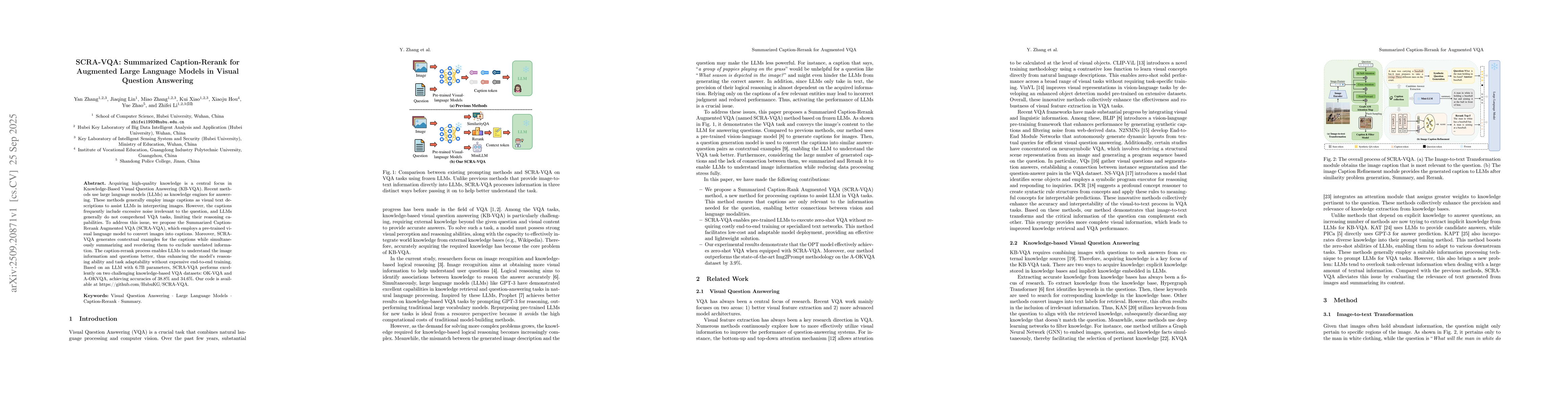 Thumbnail for SCRA-VQA: Summarized Caption-Rerank for Augmented Large Language Models
  in Visual Question Answering