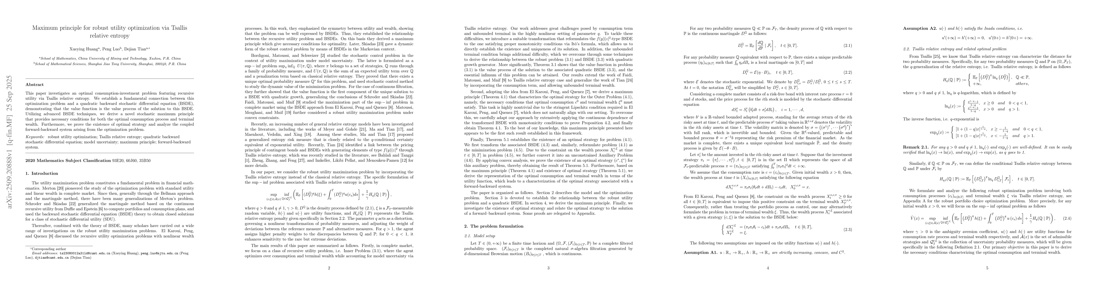Thumbnail for Maximum principle for robust utility optimization via Tsallis relative
  entropy