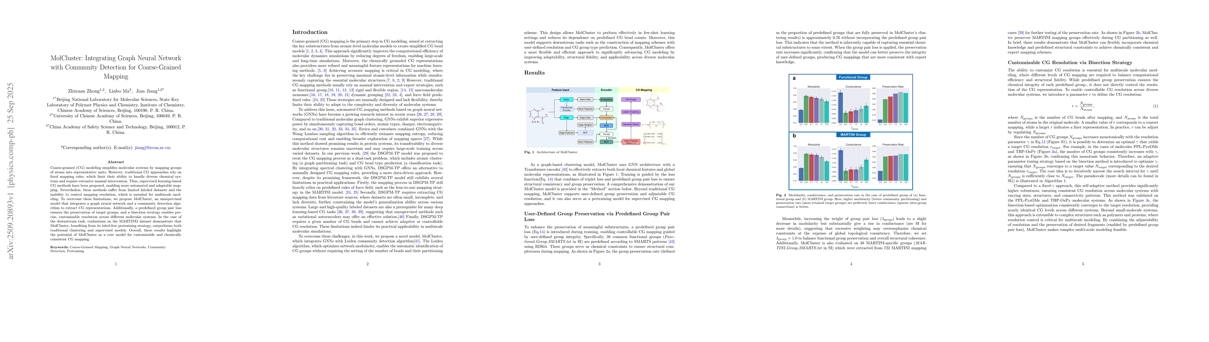 Thumbnail for MolCluster: Integrating Graph Neural Network with Community Detection
  for Coarse-Grained Mapping
