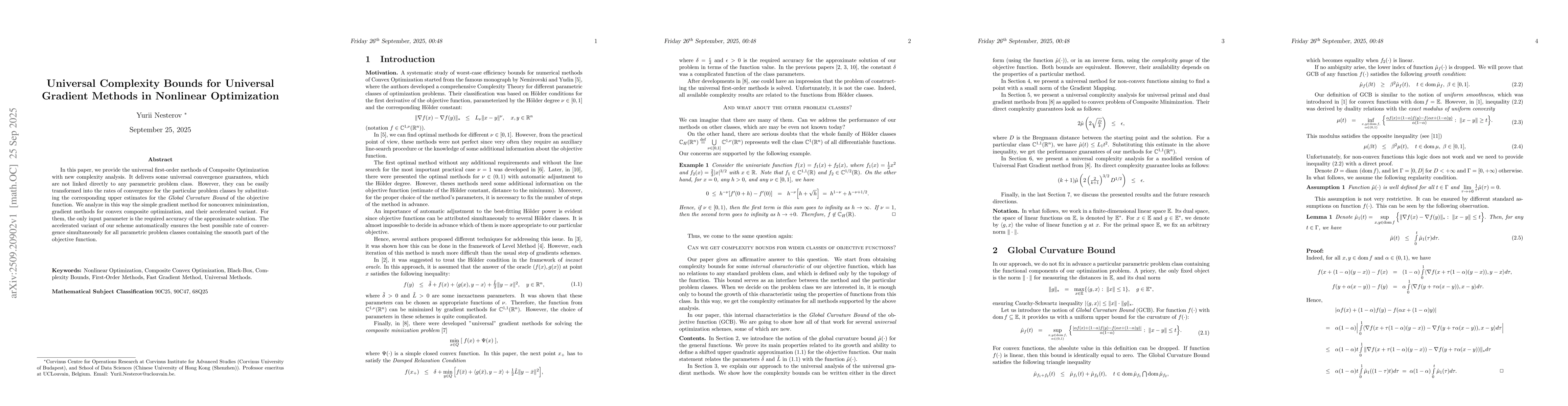 Thumbnail for Universal Complexity Bounds for Universal Gradient Methods in Nonlinear
  Optimization