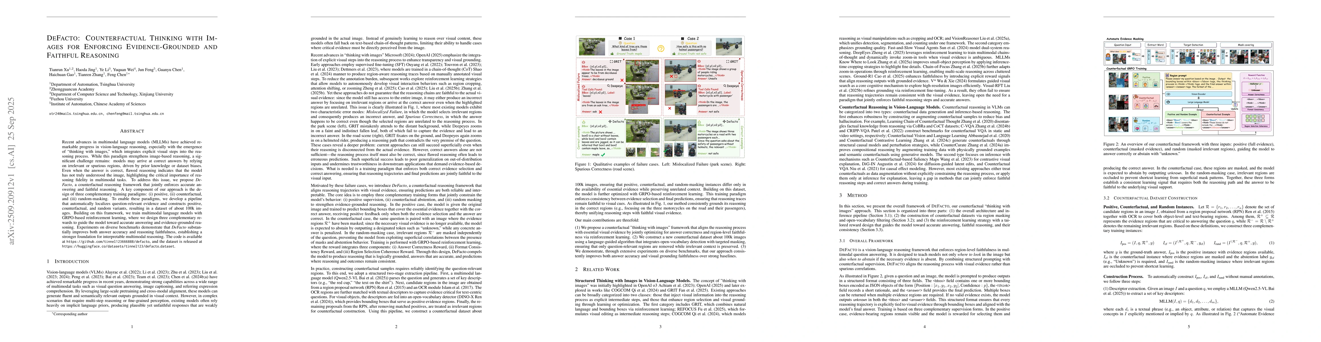 Thumbnail for DeFacto: Counterfactual Thinking with Images for Enforcing
  Evidence-Grounded and Faithful Reasoning