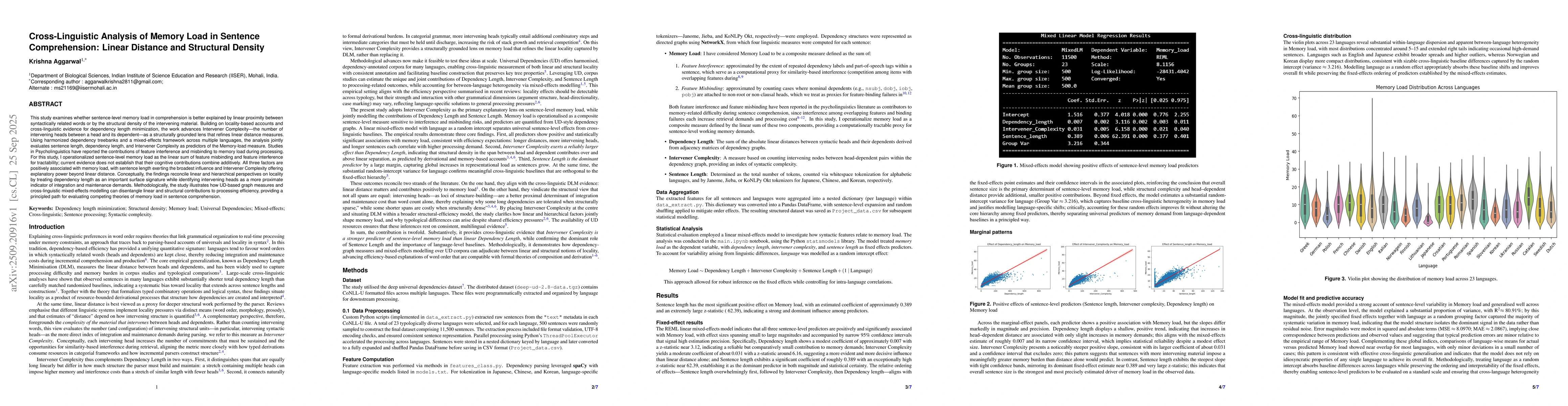 Thumbnail for Cross-Linguistic Analysis of Memory Load in Sentence Comprehension:
  Linear Distance and Structural Density
