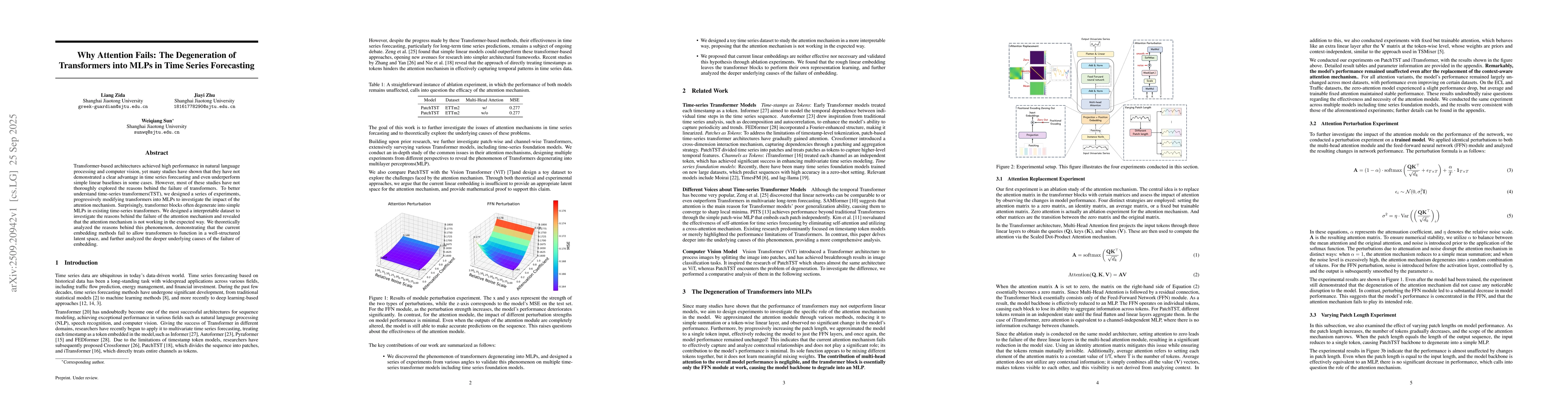 Thumbnail for Why Attention Fails: The Degeneration of Transformers into MLPs in Time
  Series Forecasting