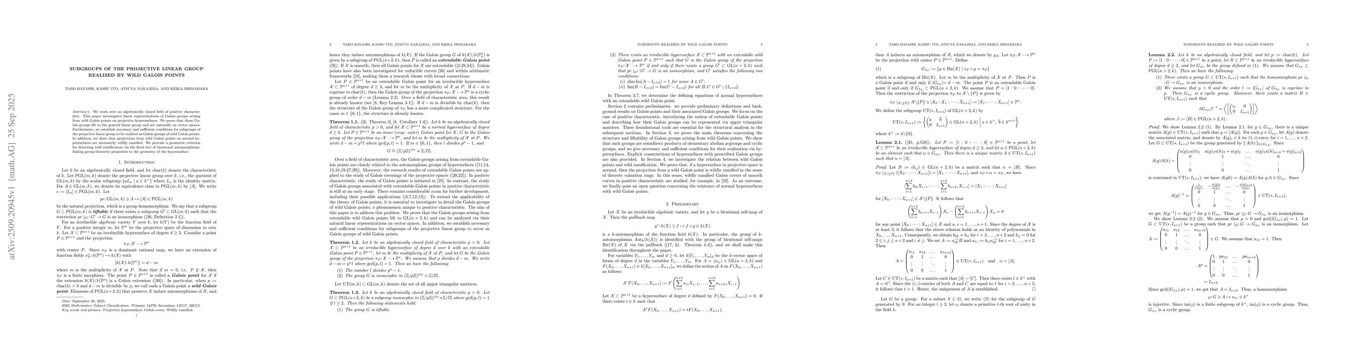 Thumbnail for Subgroups of the Projective Linear Group Realized by wild Galois Points