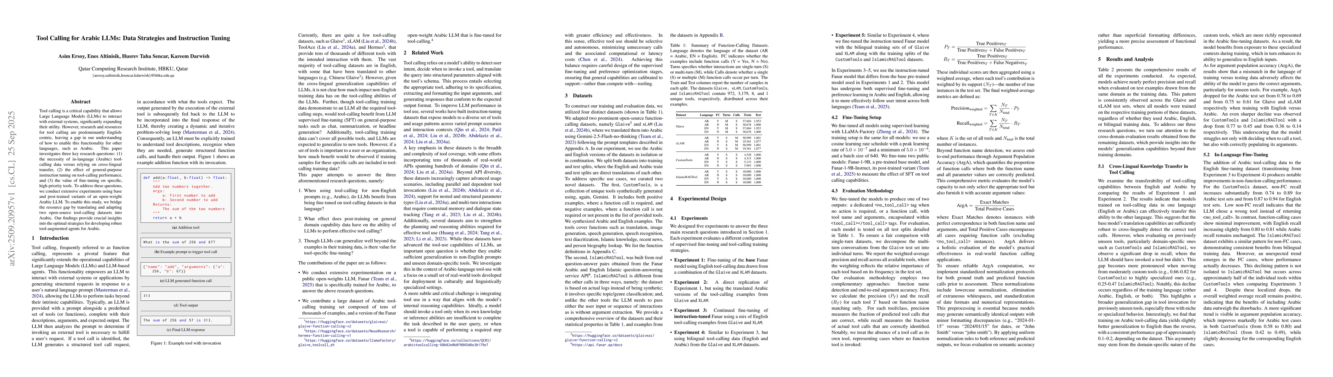 Thumbnail for Tool Calling for Arabic LLMs: Data Strategies and Instruction Tuning