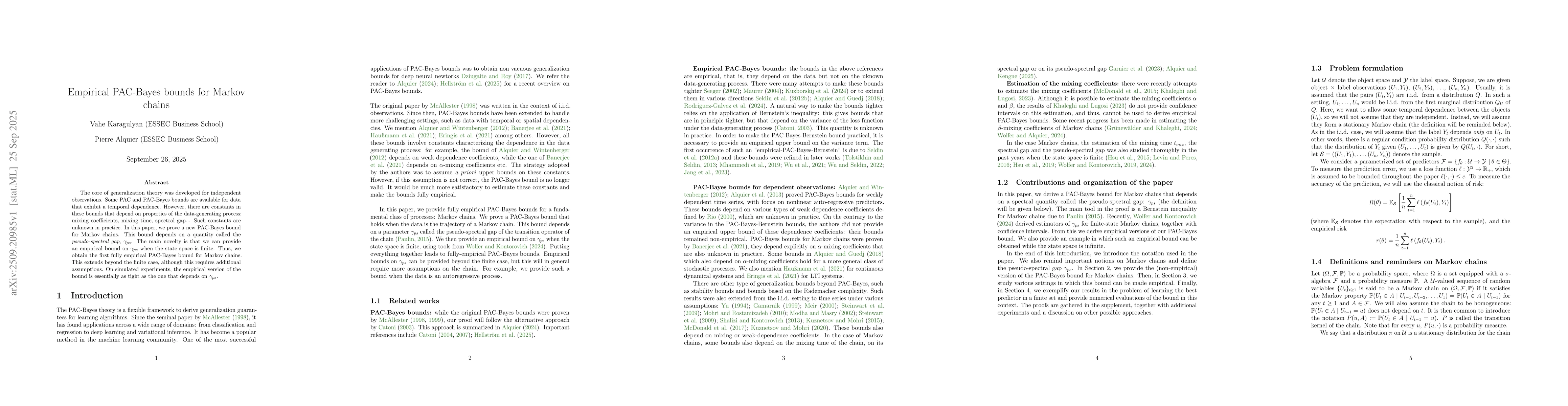 Thumbnail for Empirical PAC-Bayes bounds for Markov chains
